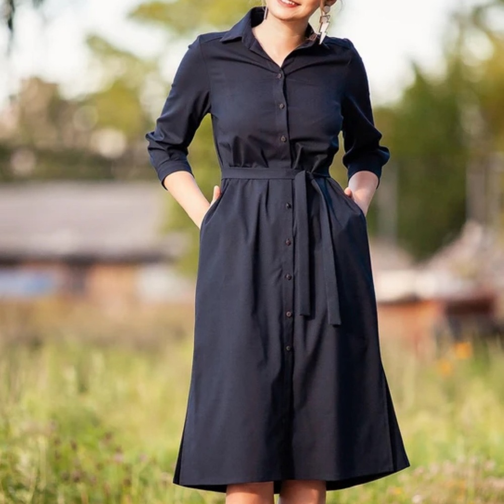 Lands' End Classic Navy Long Sleeve Dress